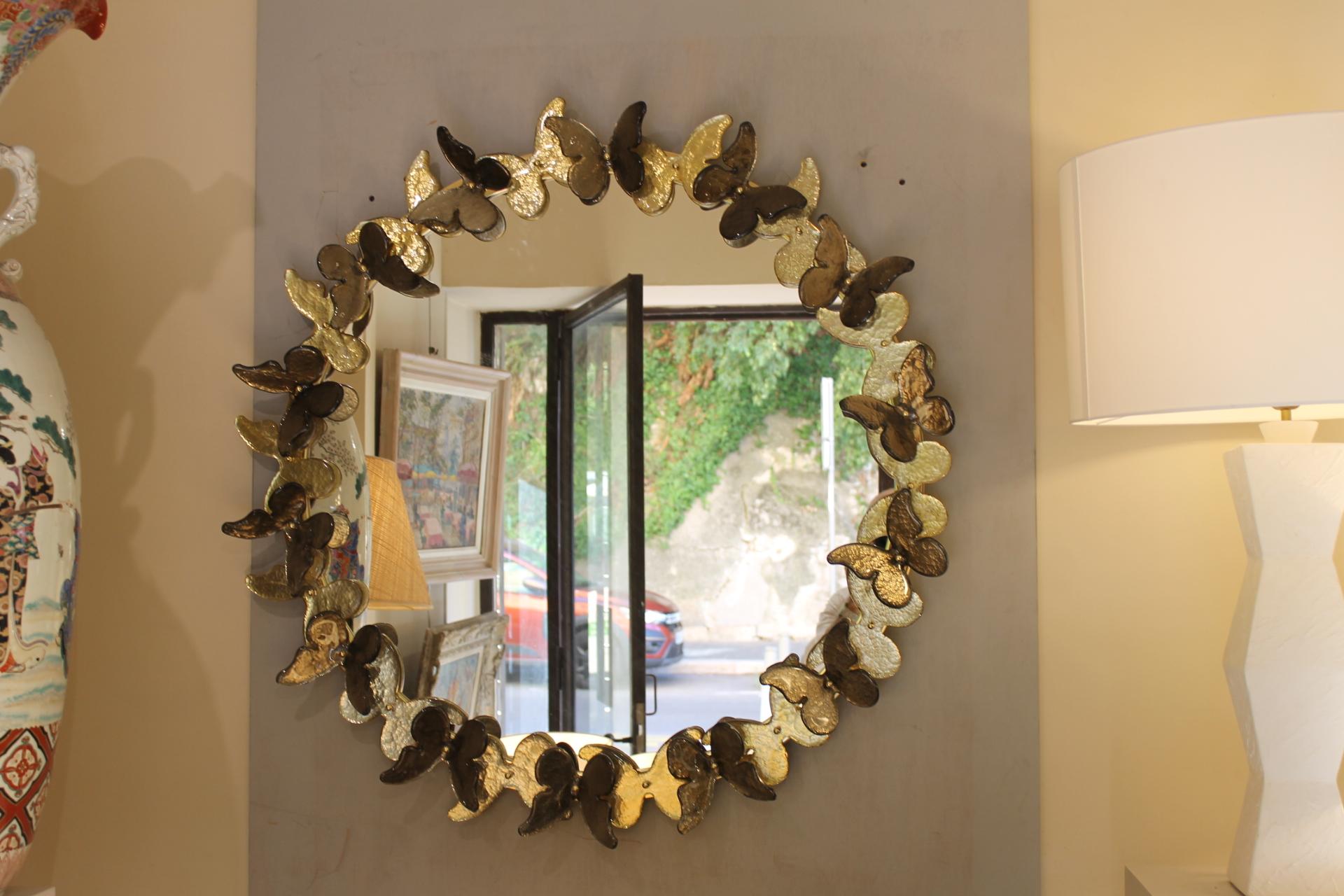 Round Murano mirror (Venice), golden butterflies For Sale 6