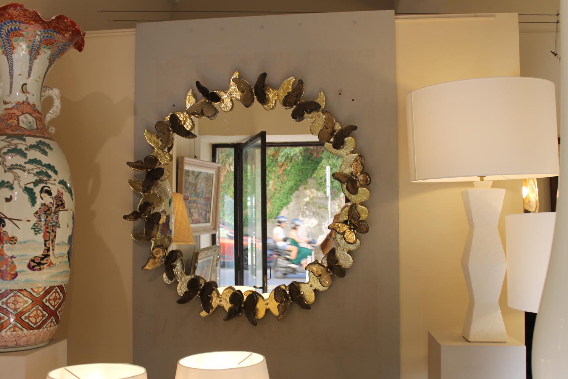 Round Murano mirror (Venice), golden butterflies 7