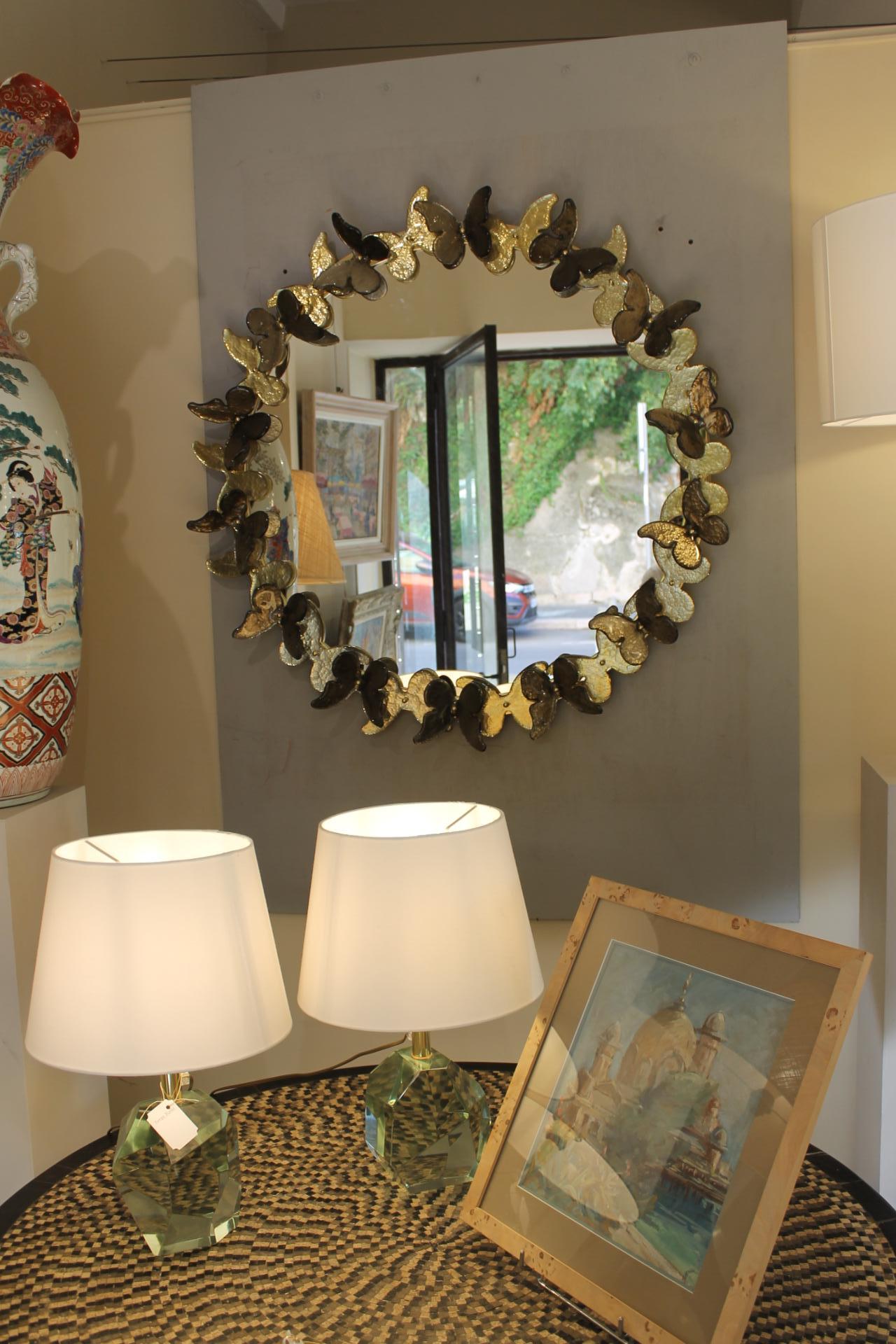Round Murano mirror (Venice), golden butterflies For Sale 8