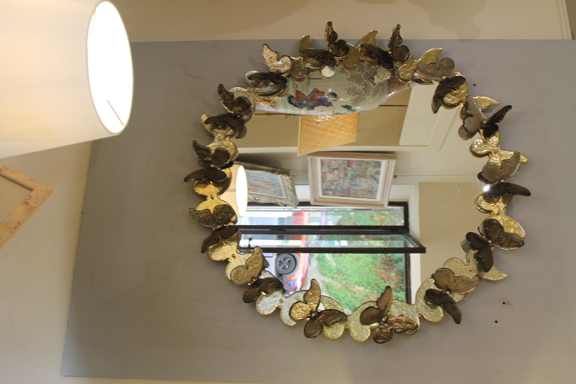 Round Murano mirror (Venice), golden butterflies For Sale 9
