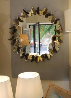 Round Murano mirror (Venice), golden butterflies