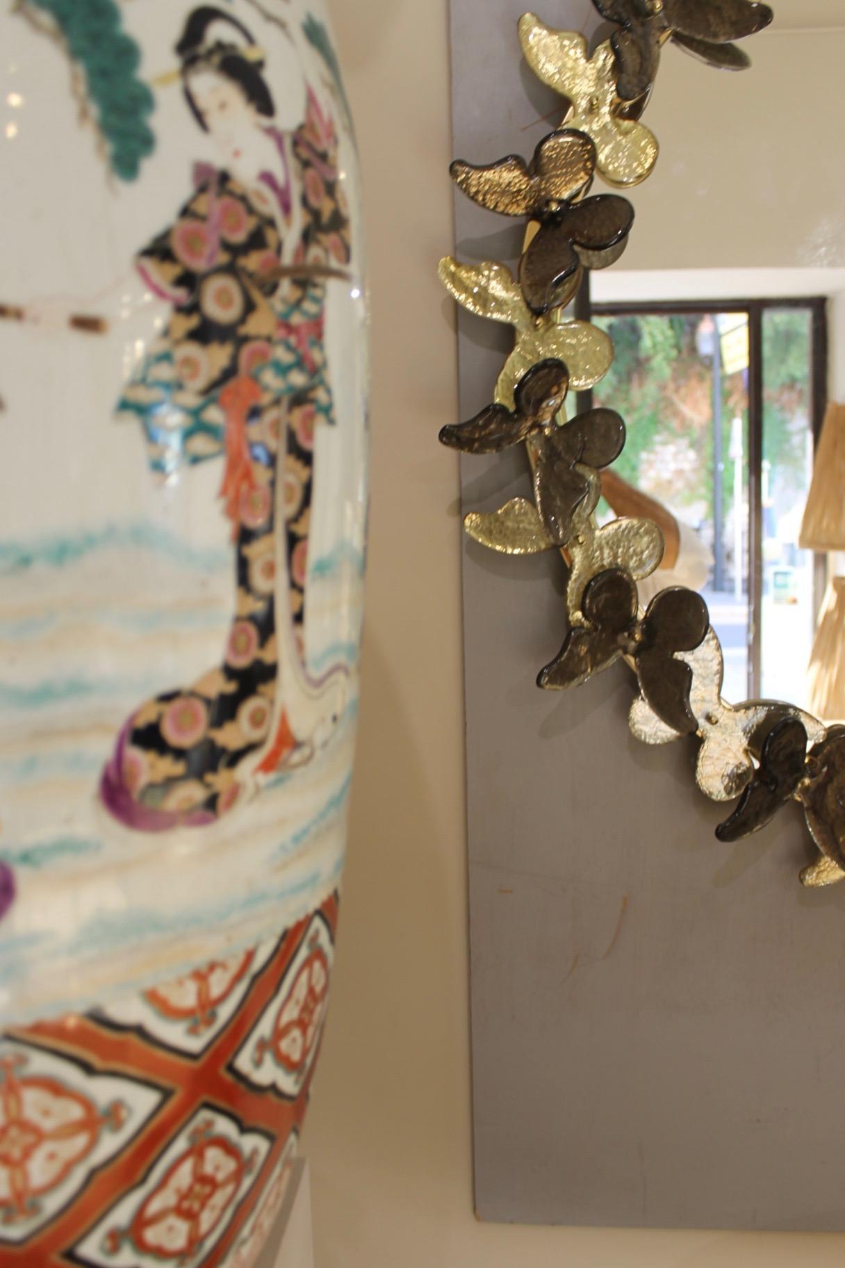 Gilt Round Murano mirror (Venice), golden butterflies For Sale