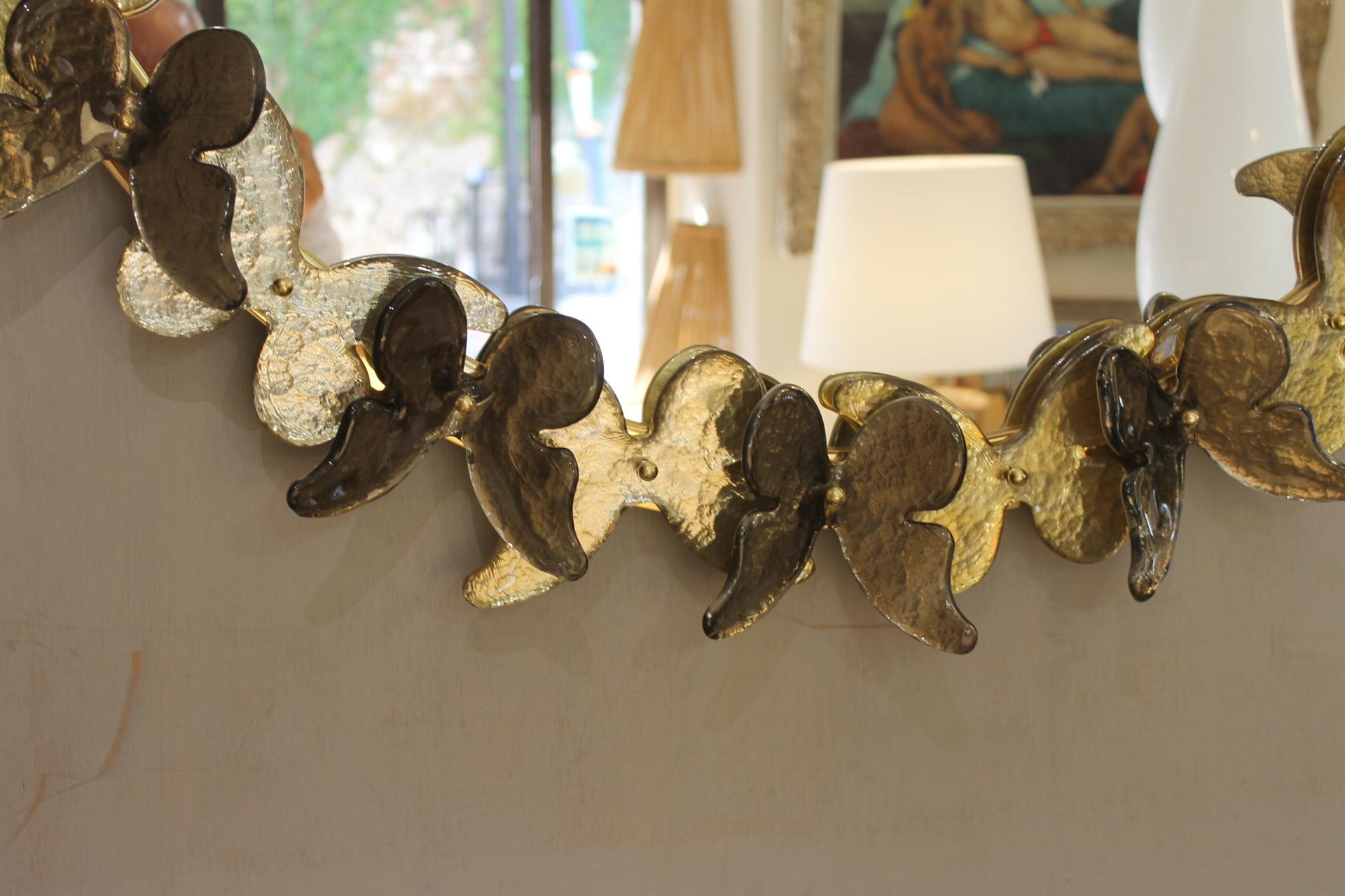 Contemporary Round Murano mirror (Venice), golden butterflies For Sale