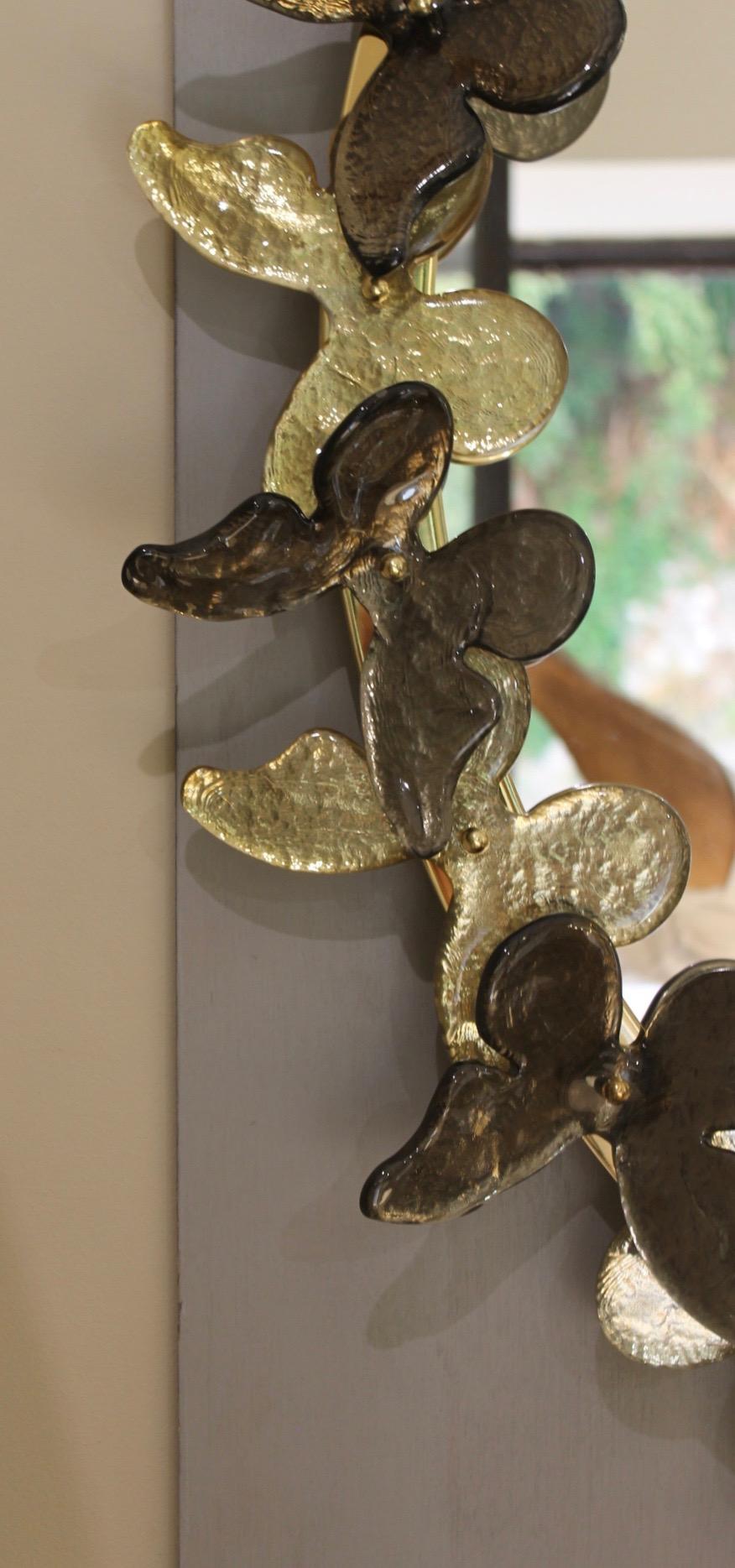 Art Glass Round Murano mirror (Venice), golden butterflies For Sale