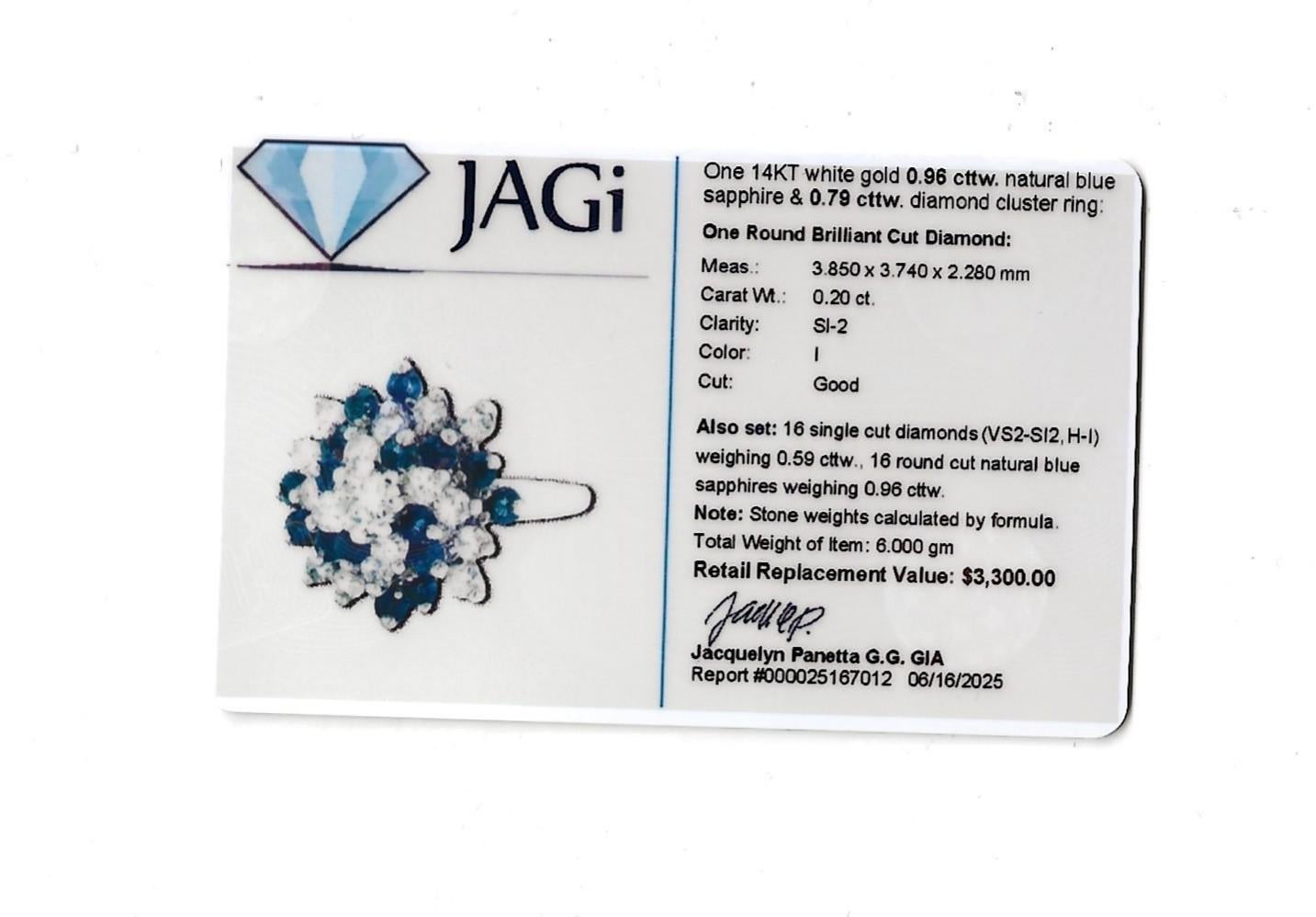 Runder Ring mit natürlichem blauem Saphir und Diamant in 14 Karat Weißgold im Angebot 6