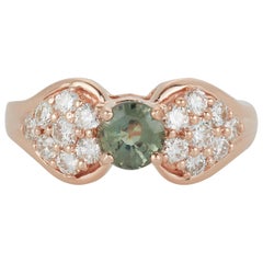 Round Natural Color Changing Alexandrite White Diamond Ring 14K Bow Rose Gold