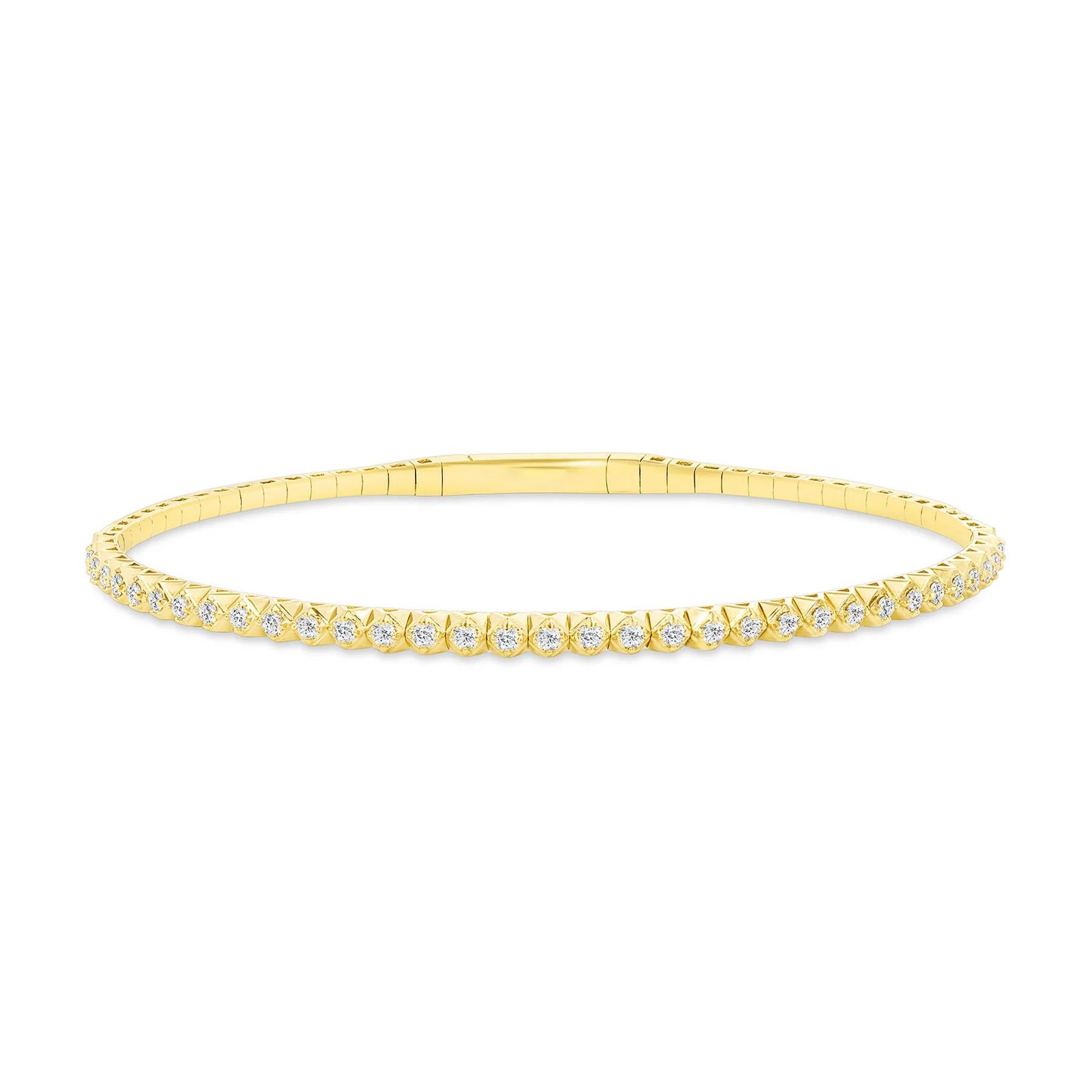 Round Cut Diamond Flexi 14K Gold Bangle Bracelet For Sale