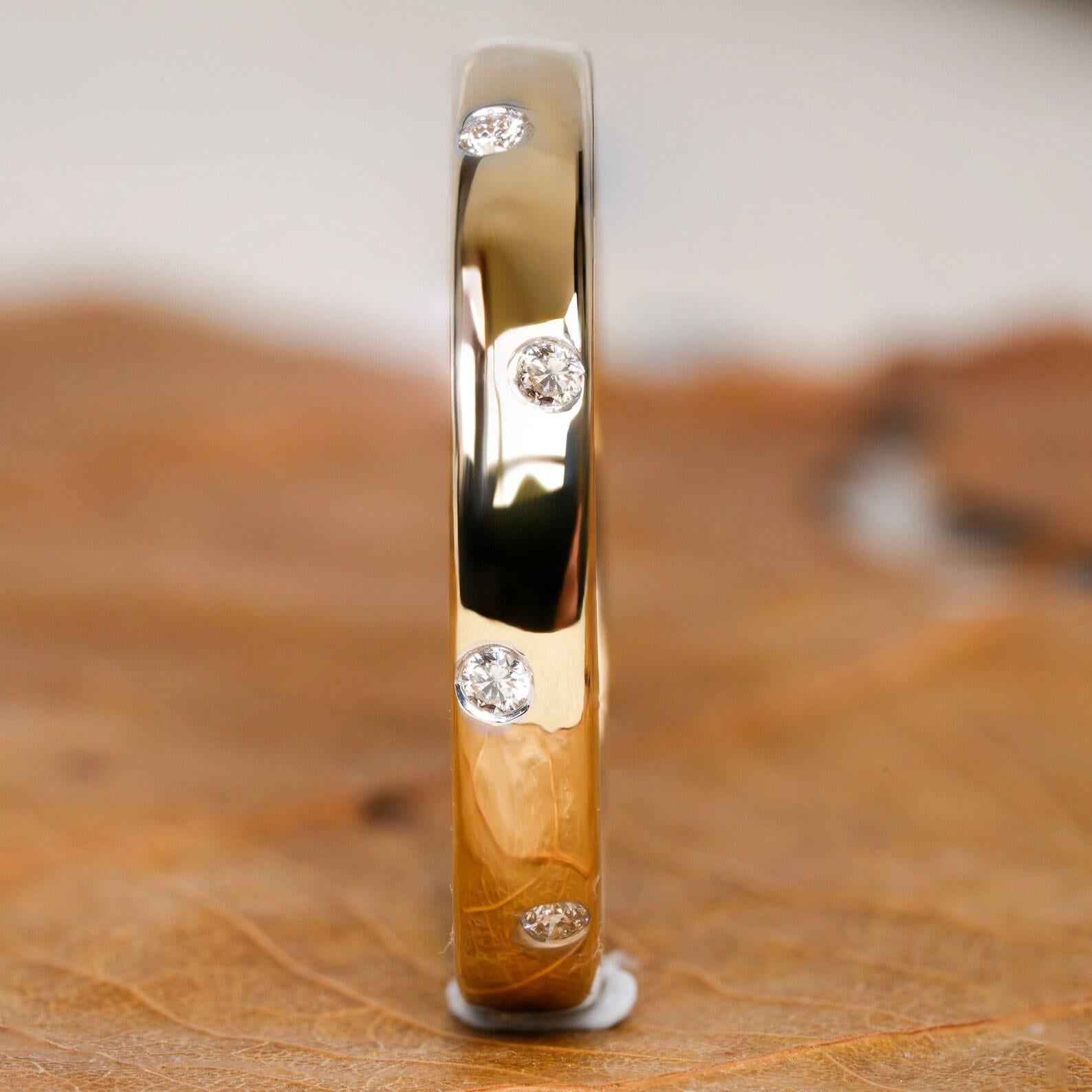 Round Natural Diamond Bezel Band Ring 14k Gold Ring Bridal Full Eternity Band. For Sale 5