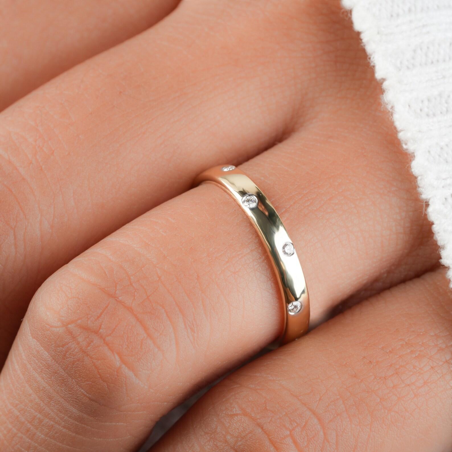 Art Deco Round Natural Diamond Bezel Band Ring 14k Gold Ring Bridal Full Eternity Band. For Sale