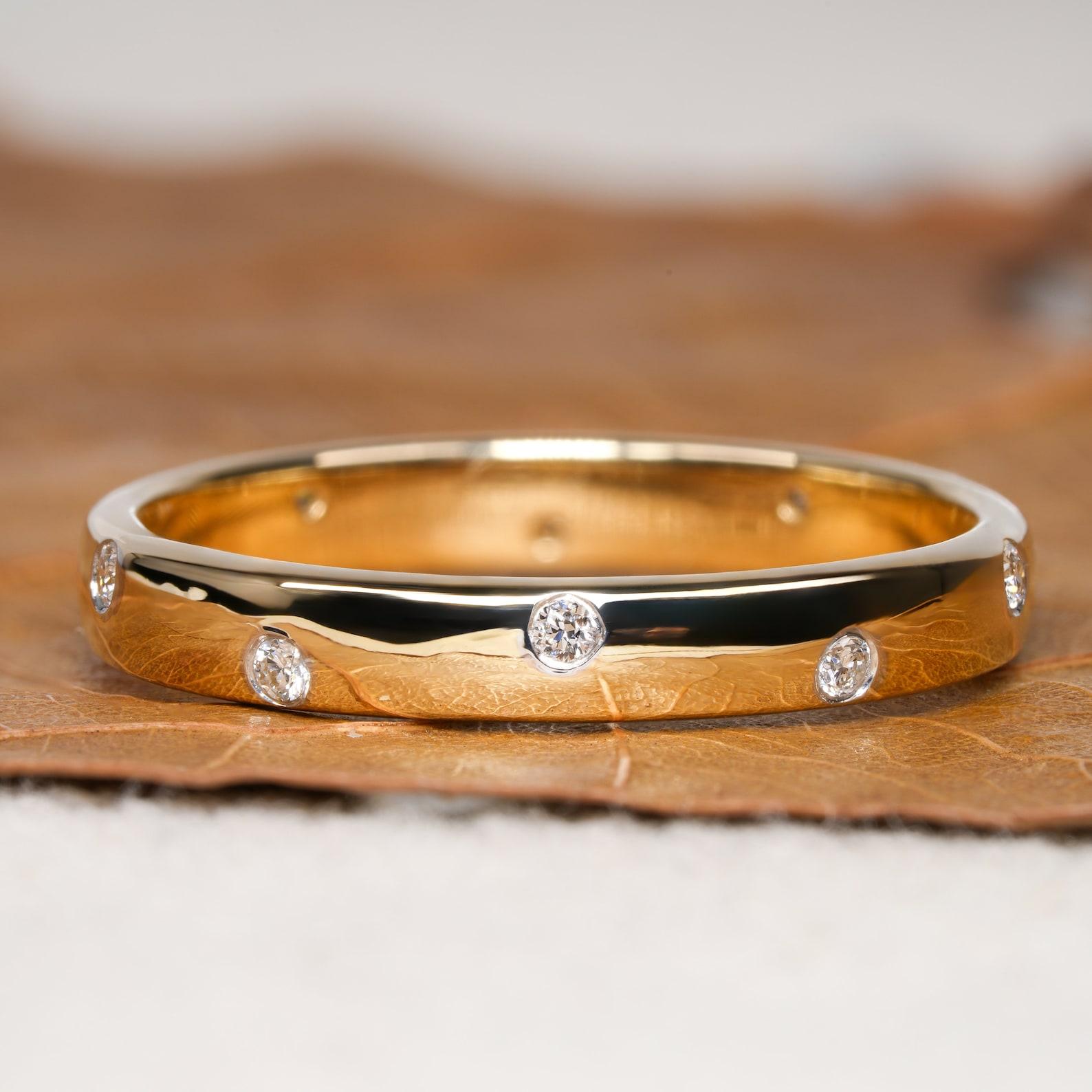 Round Natural Diamond Bezel Band Ring 14k Gold Ring Bridal Full Eternity Band. For Sale 2