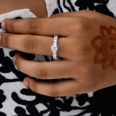 Round Natural Diamond Eternity Ring 18K White Gold Wedding Statement Jewelry
