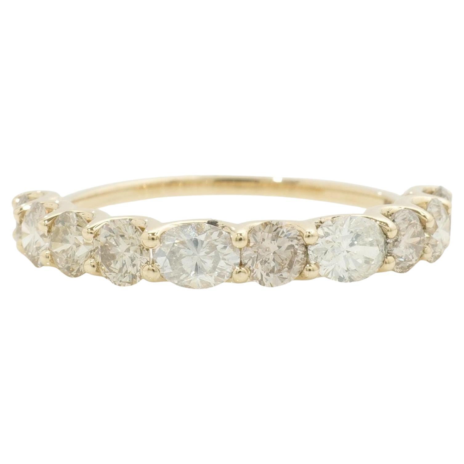 Round Natural Diamond Half Eternity Stacking Band in 14k Solid Gold (Certified) For Sale