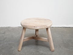 Table d'appoint ronde en bois d'orme naturel