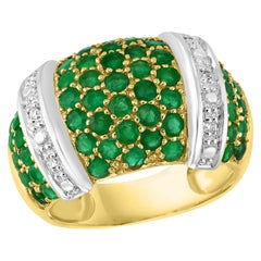 Round Natural Emeralds and Diamond Cocktail Ring 14 Karat Yellow Gold