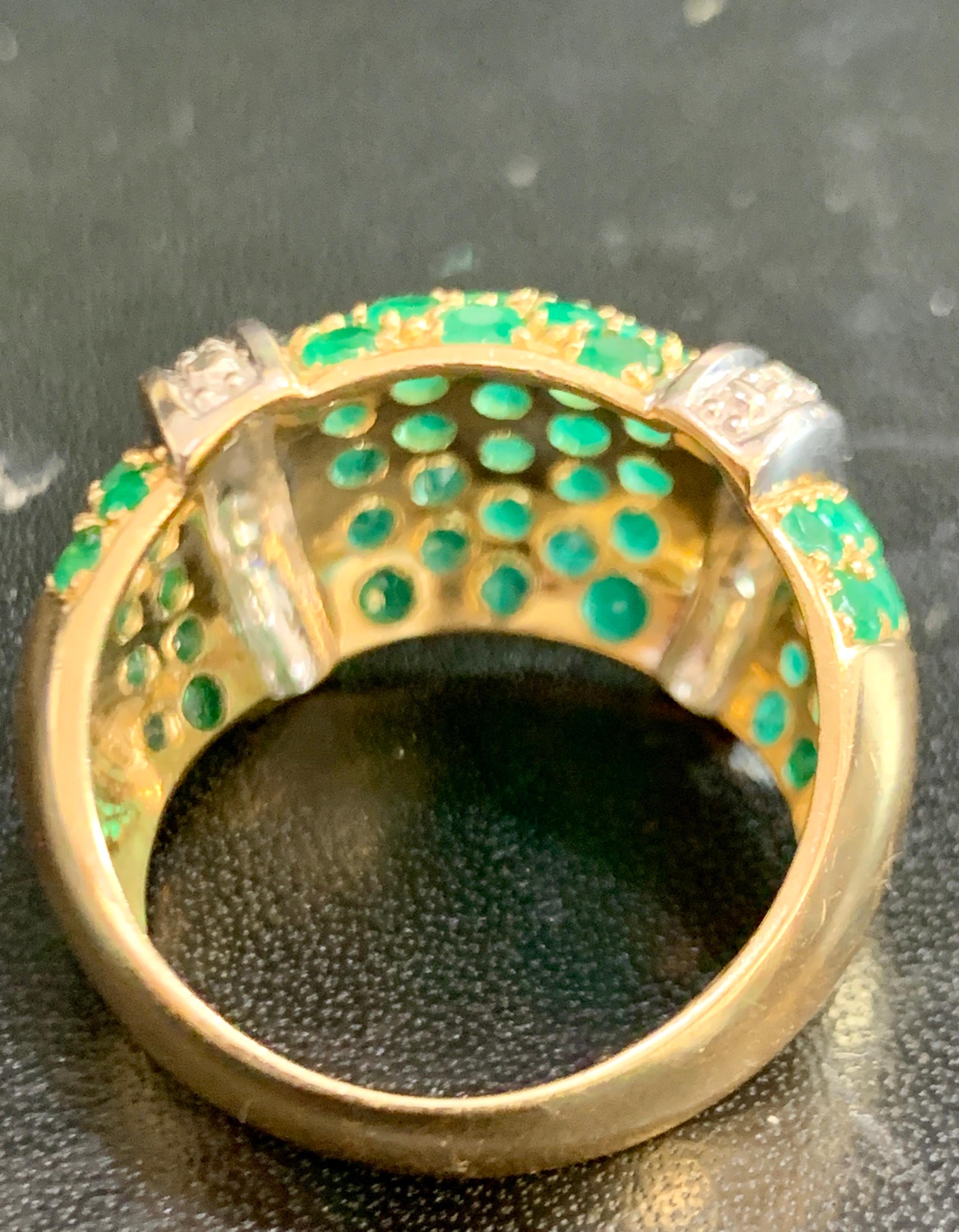 Round Natural Emeralds and Diamond Cocktail Ring 14 Karat Yellow Gold 3