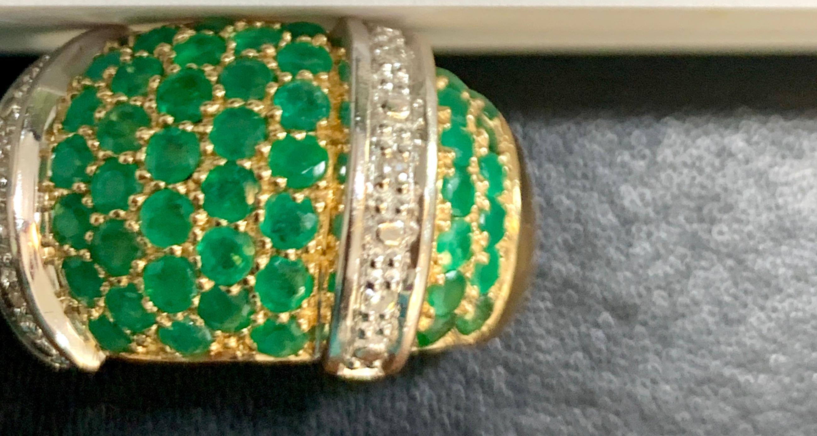 Round Natural Emeralds and Diamond Cocktail Ring 14 Karat Yellow Gold 4