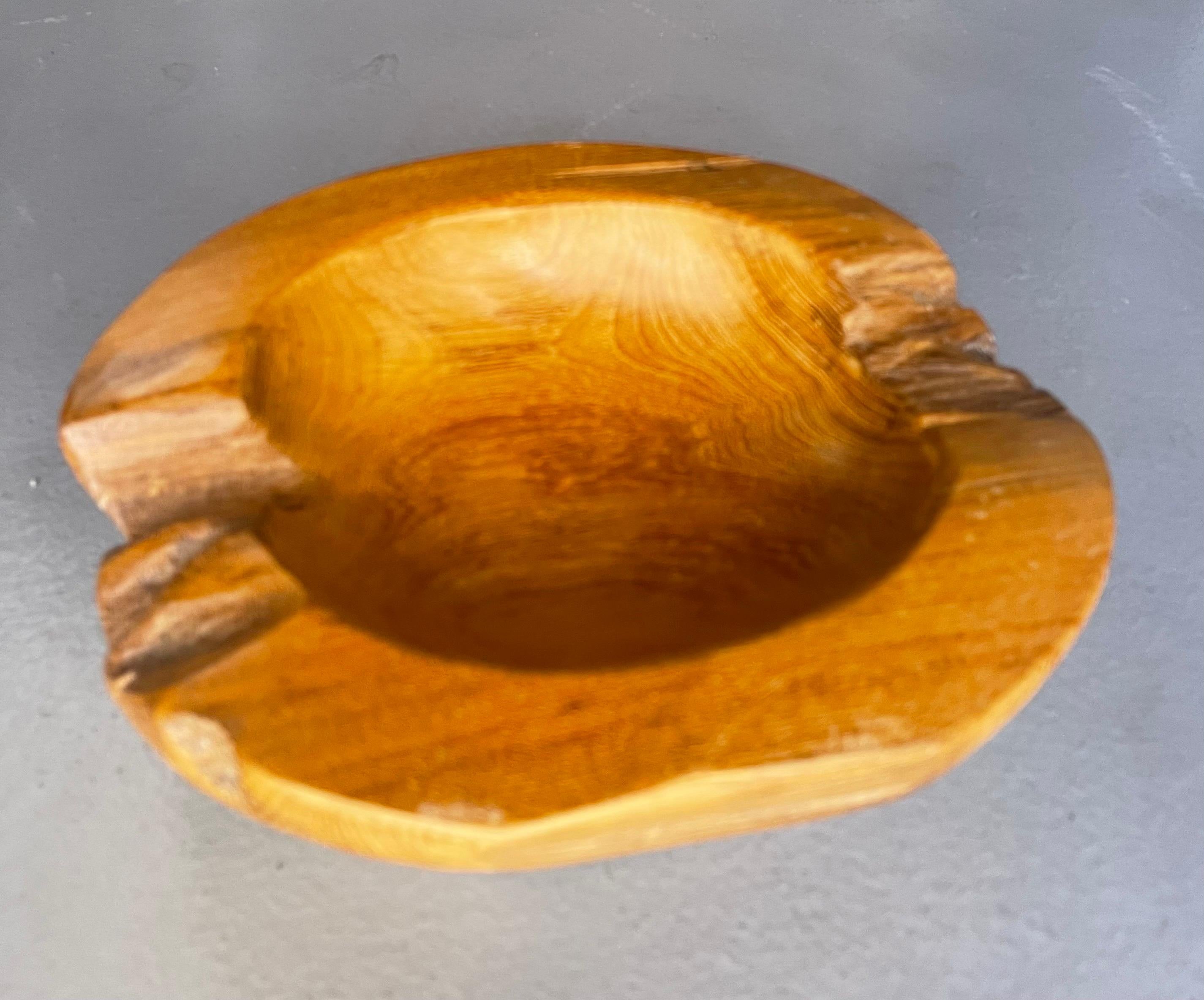 Organic Modern Round Natural Freeform Teak Bowl For Sale