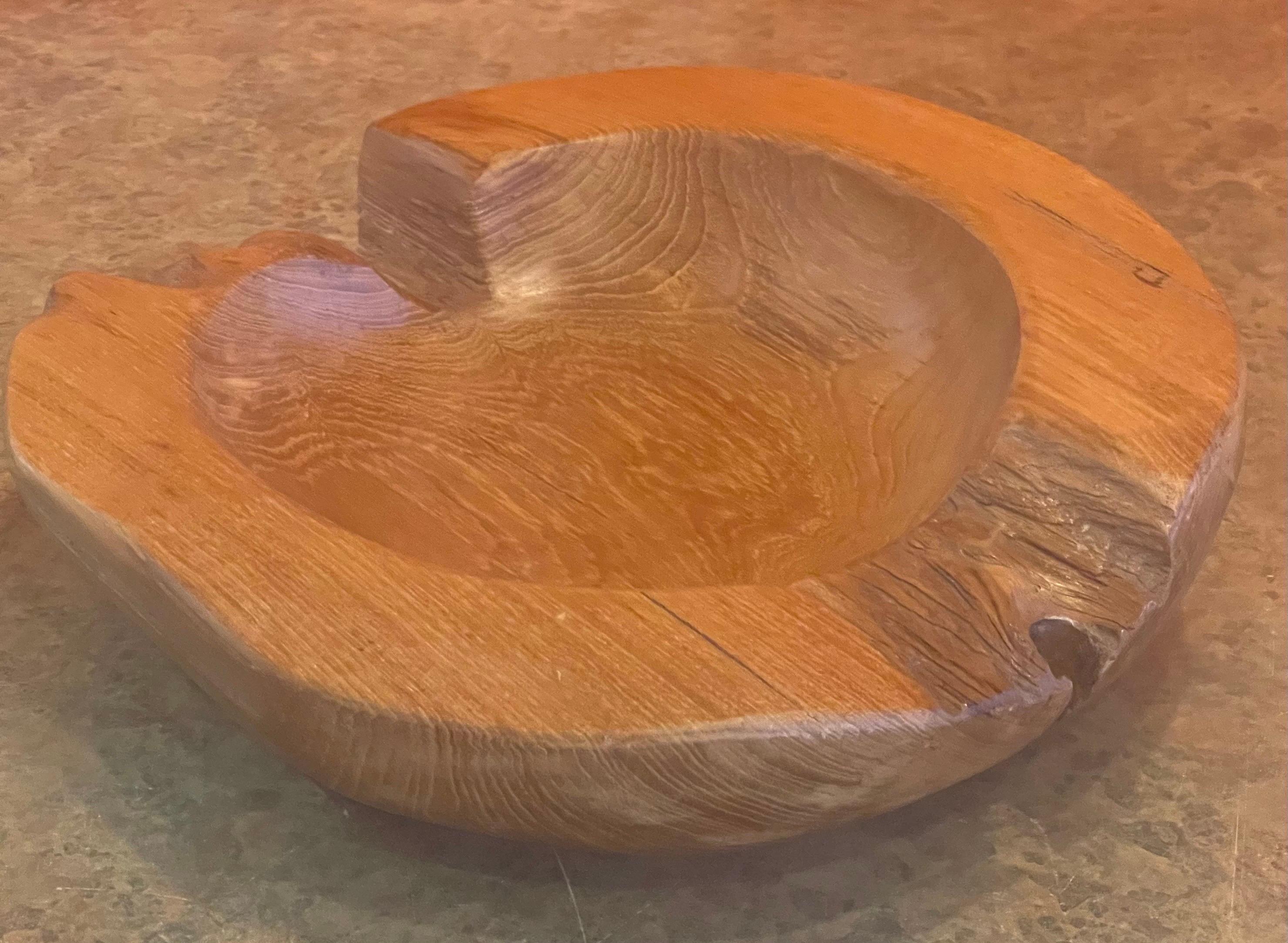 Round Natural Freeform Teak Bowl For Sale 2