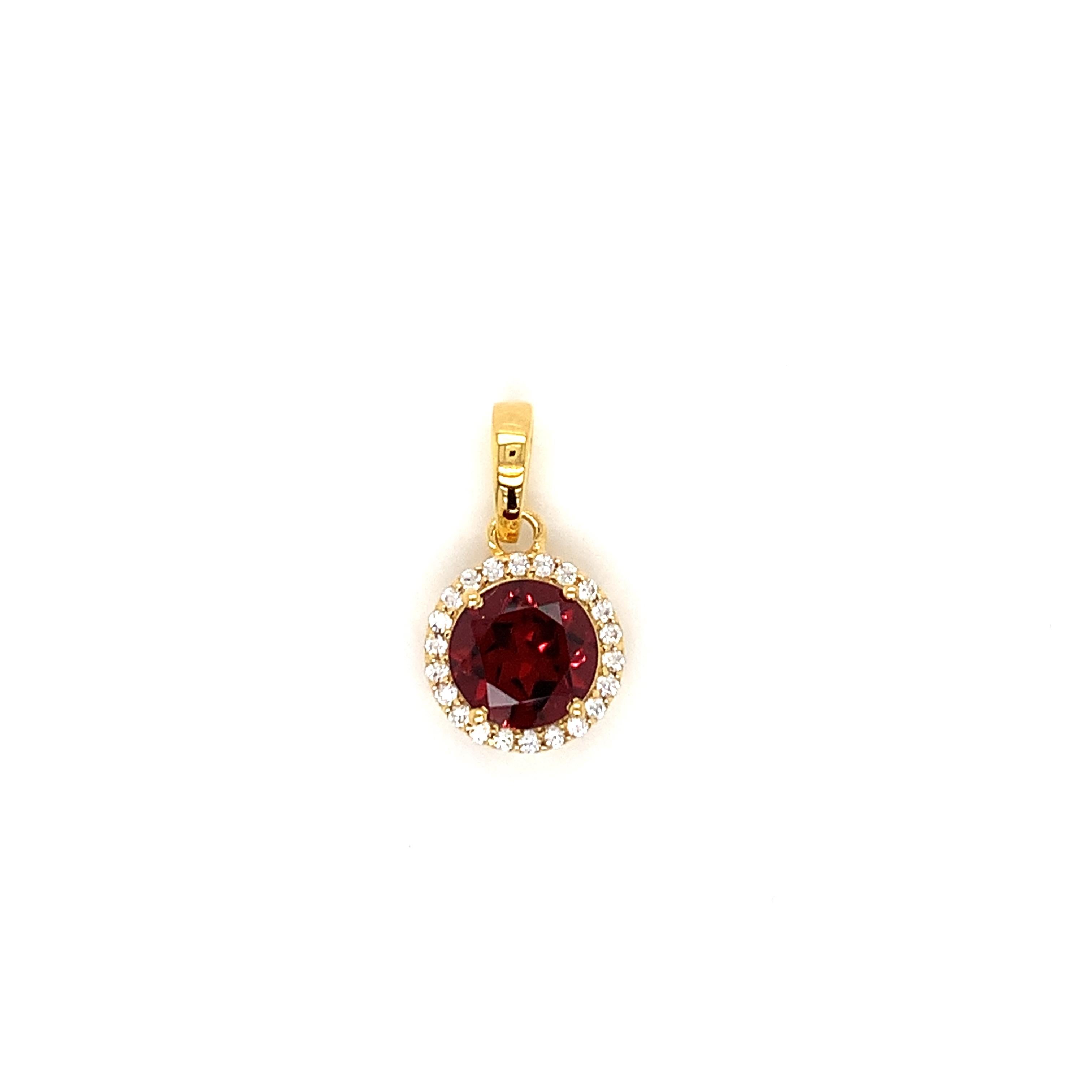 Round Shape Garnet Gemstone And CZ beautifully crafted  in a Pendant. A fiery Red Color January Birthstone. For a special occasion like Engagement or Proposal or may be as a gift for a special person.

Primary Stone Size - 8x8 mm
