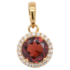 Round  Natural Garnet And CZ Yellow Gold Over Sterling Silver Pendant