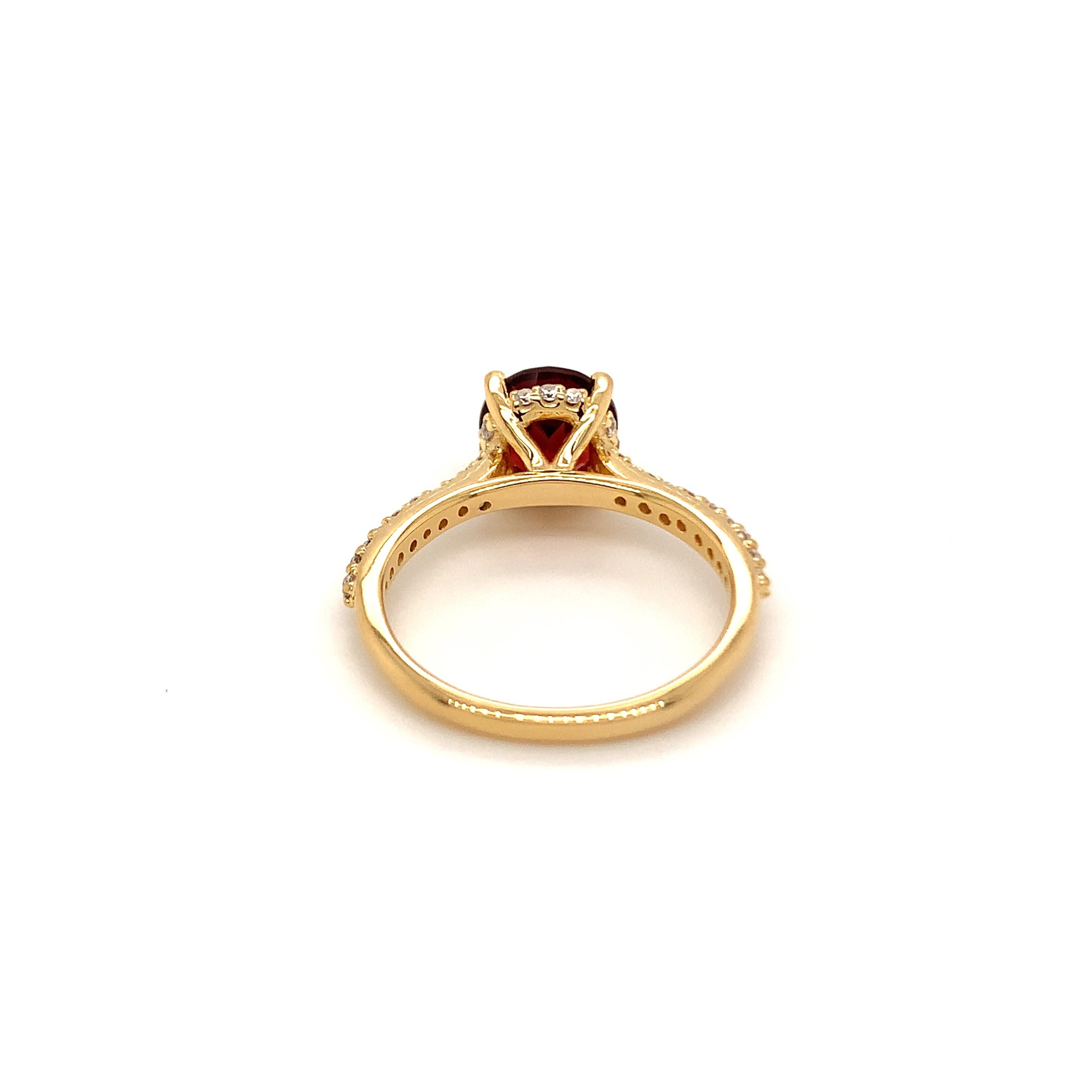 Round Natural Garnet And CZ Yellow Gold Over Sterling Silver Ring In New Condition For Sale In Fort Lee, NJ