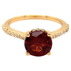 Round Natural Garnet And CZ Yellow Gold Over Sterling Silver Ring