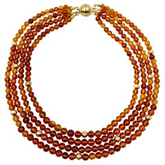 Collier multibrins en perles rondes en or martelé 14K en ambre Honey naturel