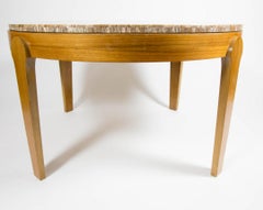 Round Natural Onyx Stone Top Coffee Table, on Brown Wooden Legs, 1970s