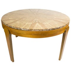 Round Natural Onyx Stone Top Coffee Table, on Brown Wooden Legs, 1970s