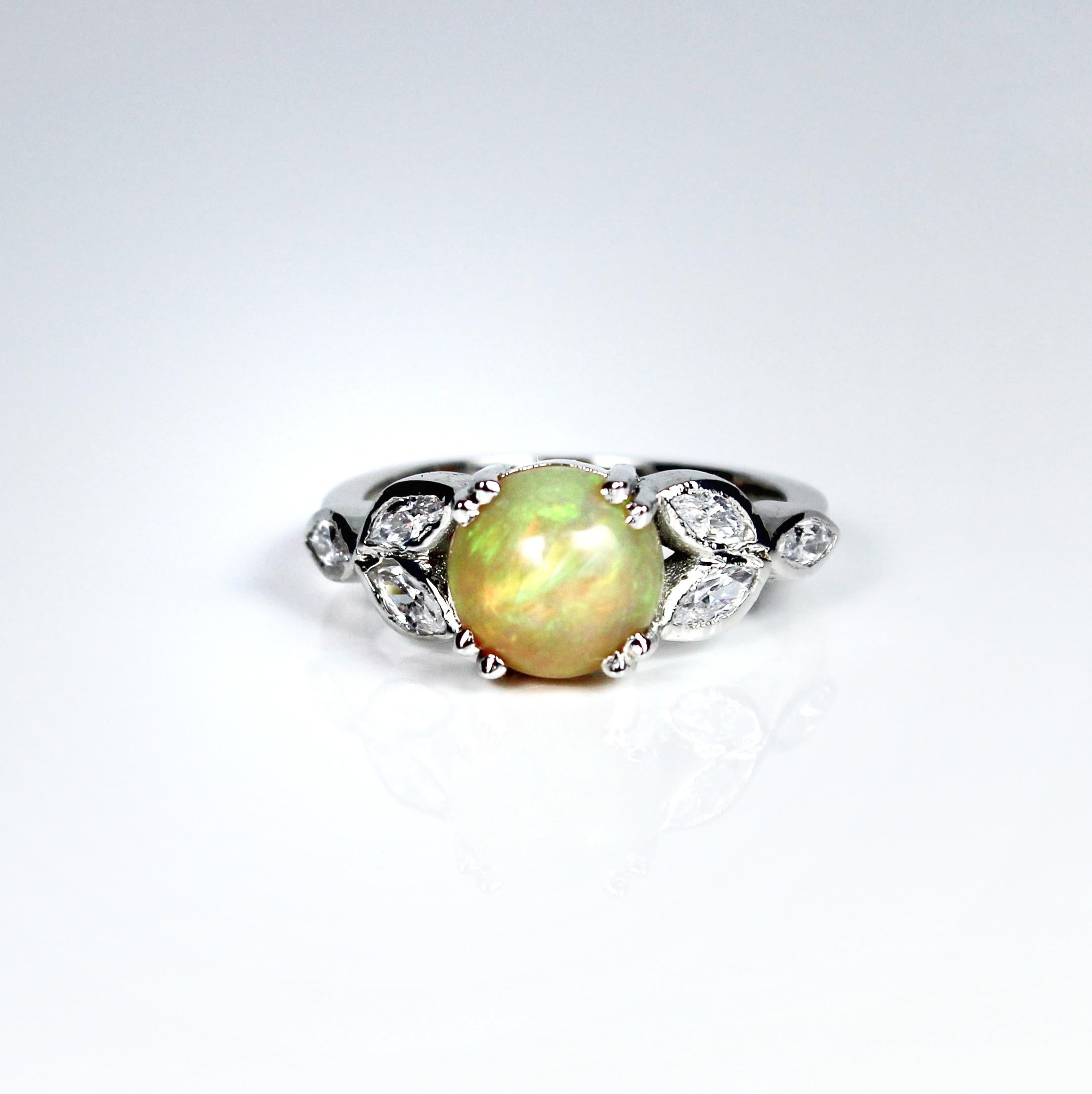 Contemporary Round Natural Opal Ring For Sale
