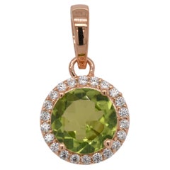 Round  Natural Peridot And CZ Rose Gold Over Sterling Silver Pendant