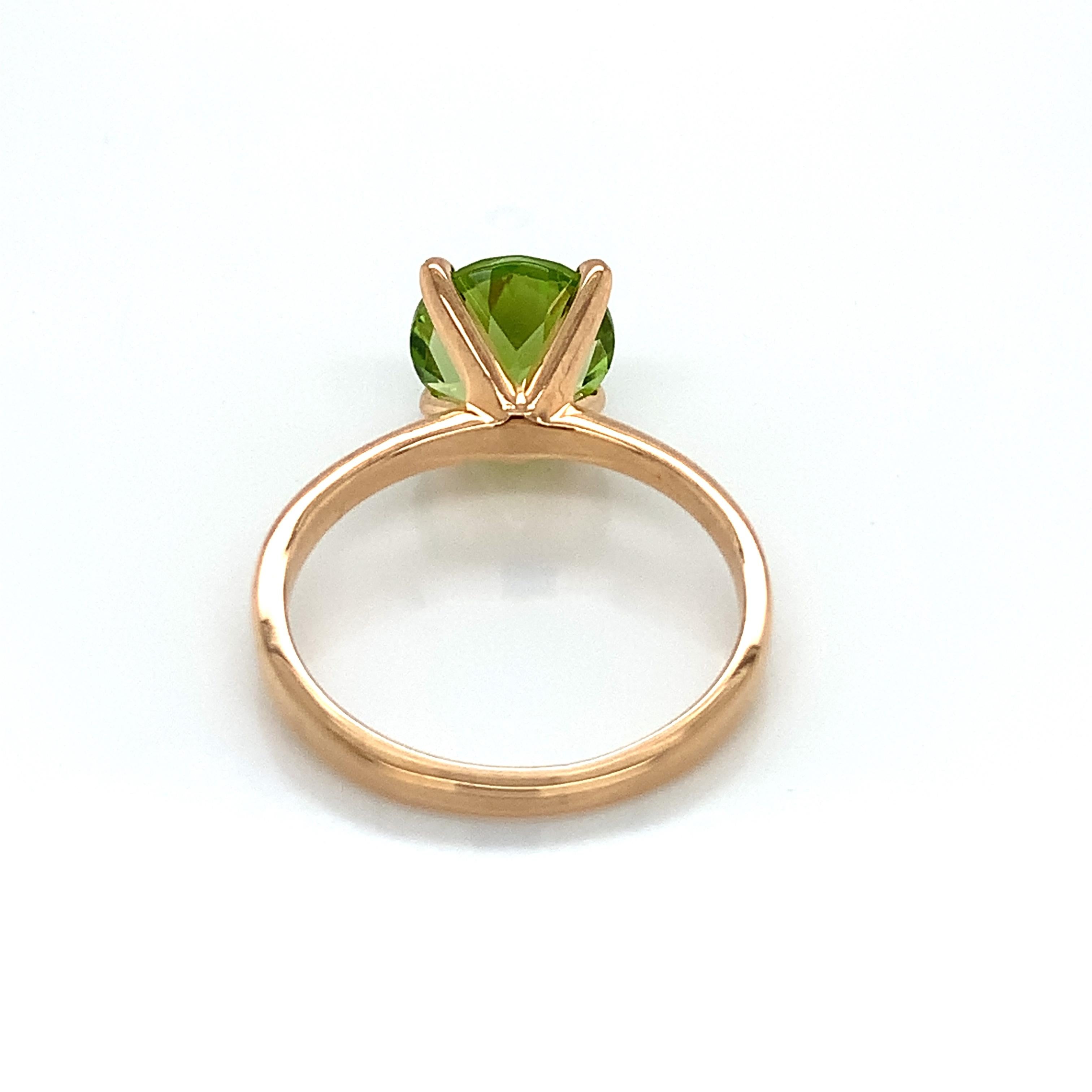 Round Cut Round Natural Peridot Rose Gold Over Sterling Silver Ring For Sale