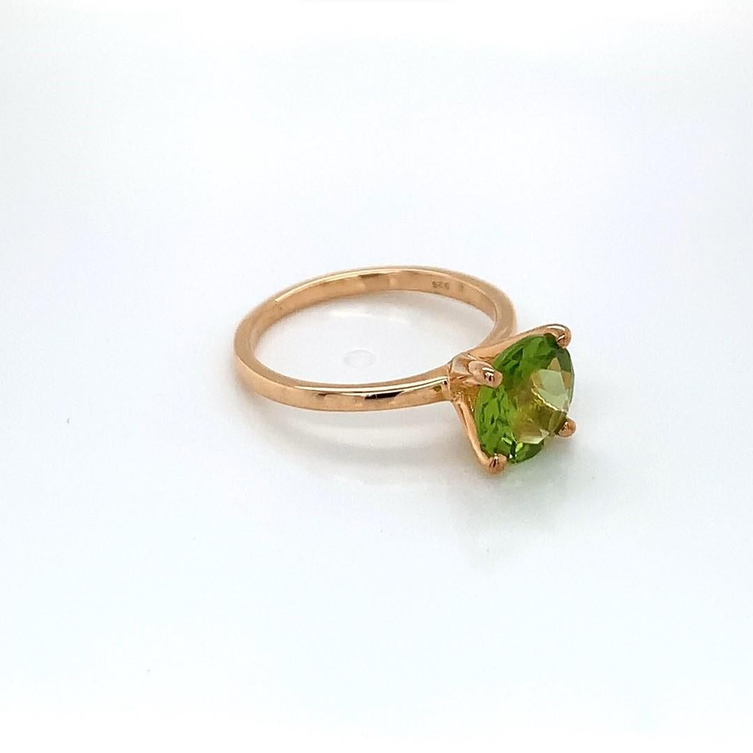 Round Natural Peridot Rose Gold Over Sterling Silver Ring In New Condition For Sale In Fort Lee, NJ