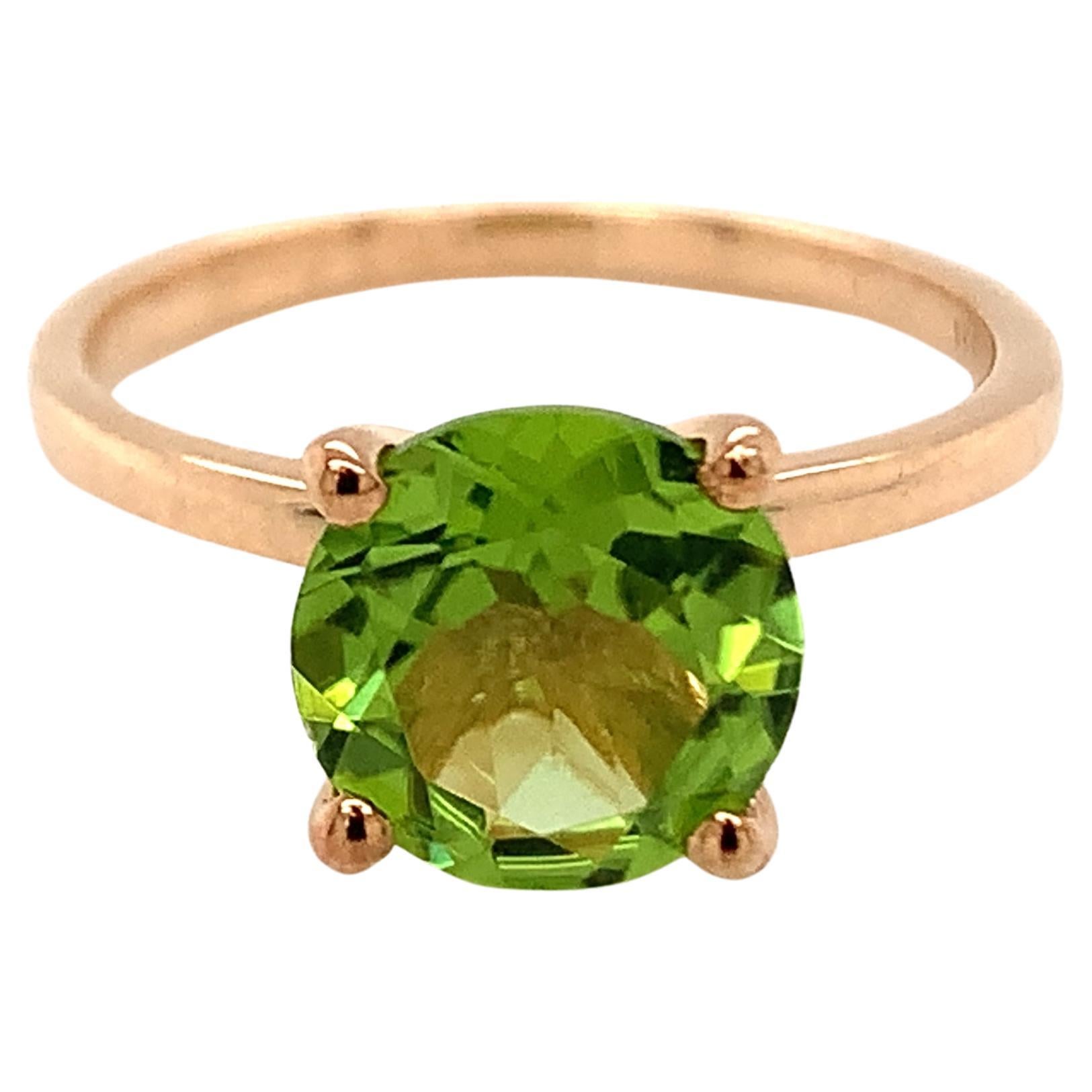 Round Natural Peridot Rose Gold Over Sterling Silver Ring