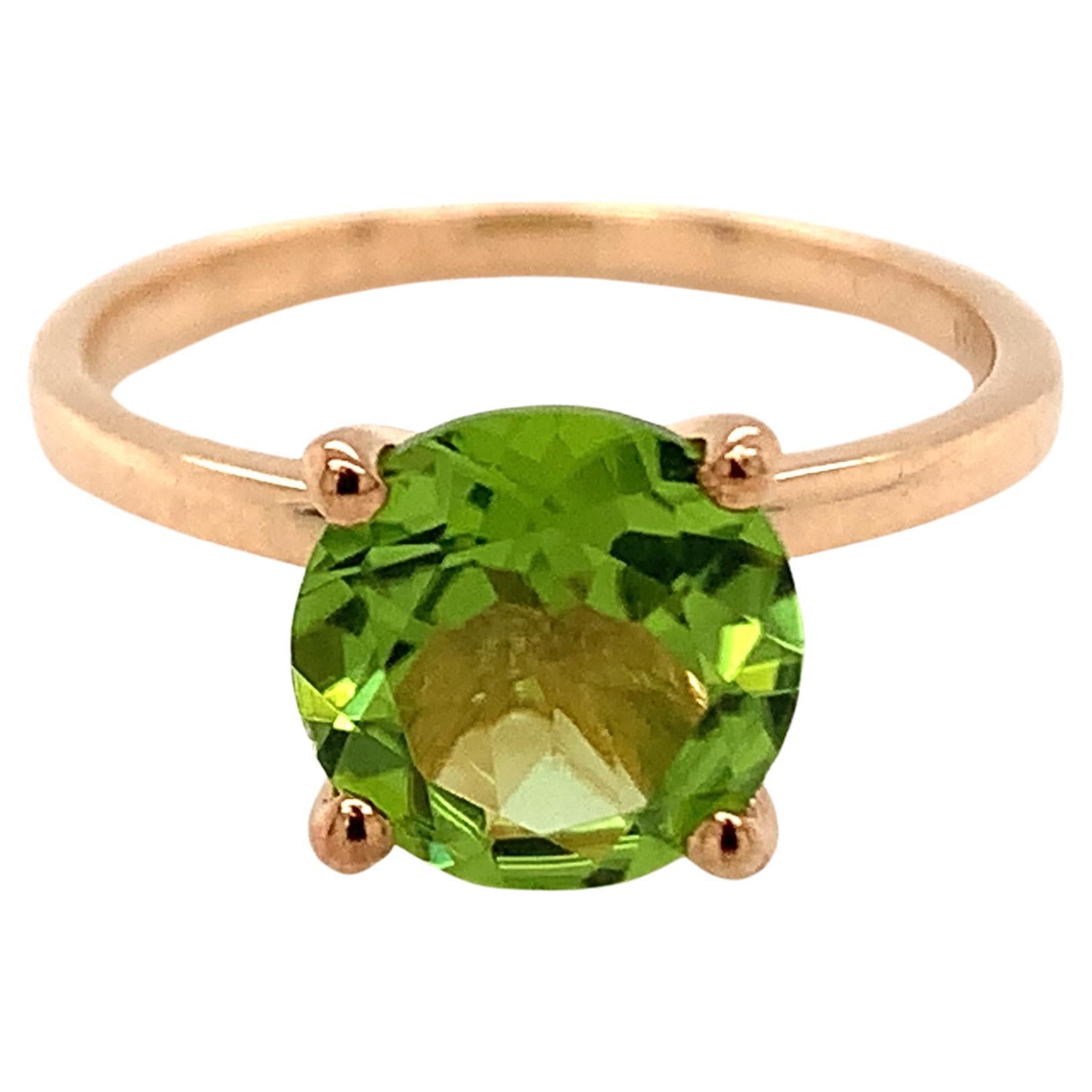 Runder natürlicher Peridot Roségold über Sterlingsilber Ring