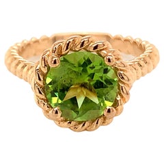 Round Natural Peridot Rose Gold Over Sterling Silver Ring