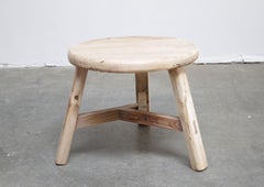 Round Natural Side Table Made from Reclaimed Elmwood