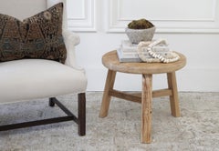 Round Natural Side Table Made from Reclaimed Elmwood