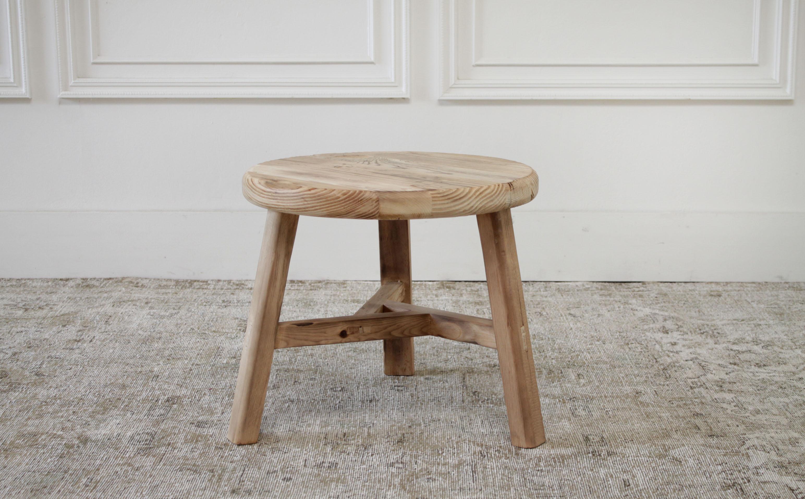 Rustic Round Natural Side Table Made from Reclaimed Elmwood
