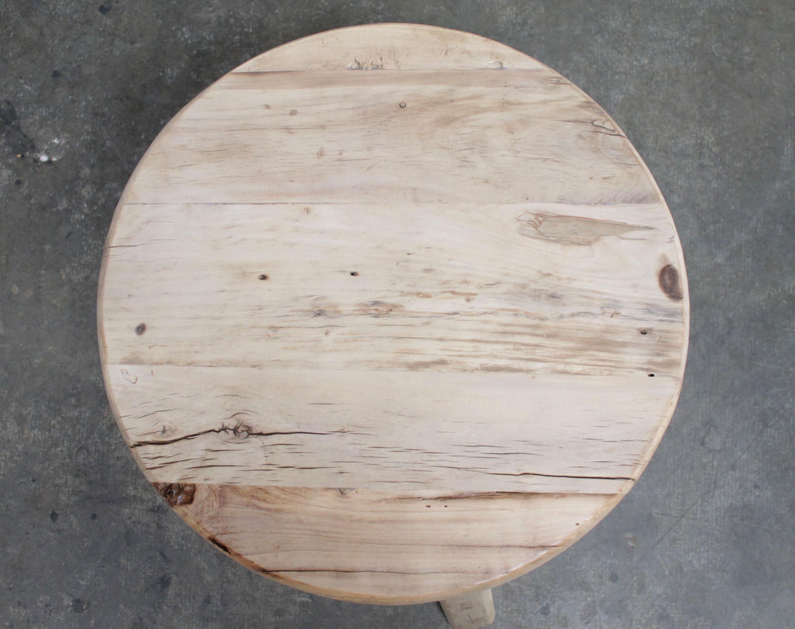 Round Natural Side Table Made from Reclaimed Elmwood In Good Condition In Brea, CA
