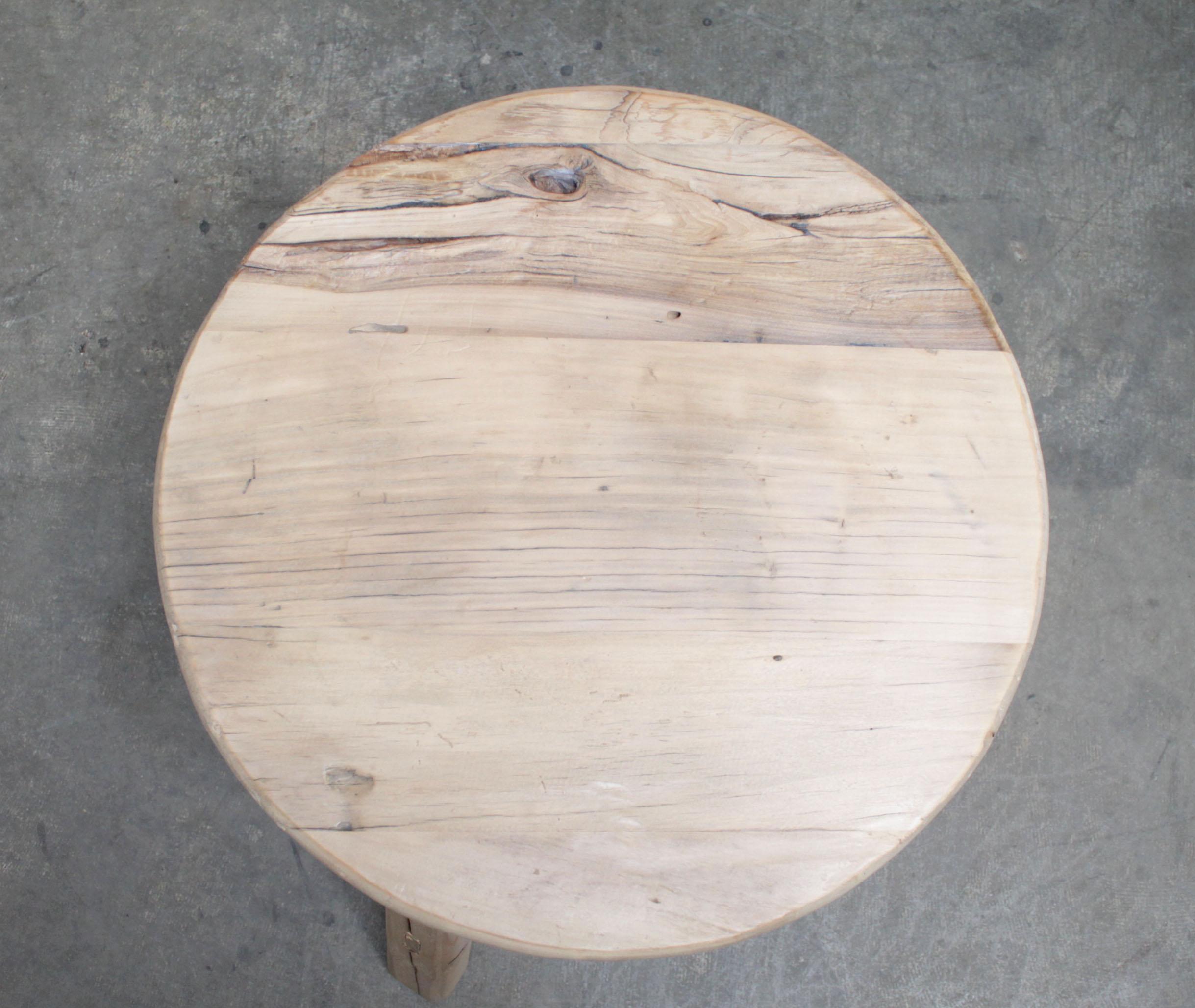 Round Natural Side Table Made from Reclaimed Elmwood In New Condition In Brea, CA