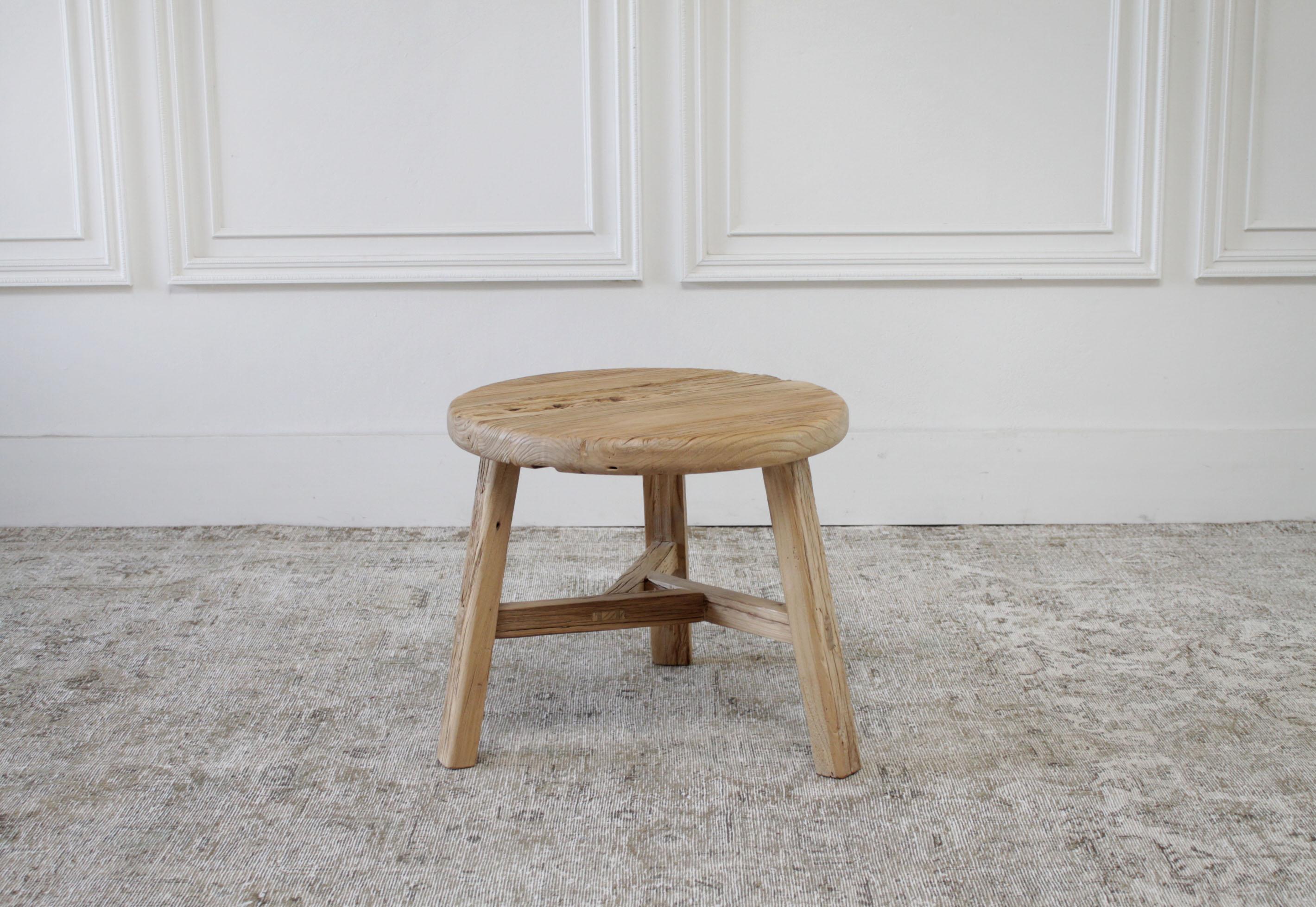 Contemporary Round Natural Side Table Made from Reclaimed Elmwood