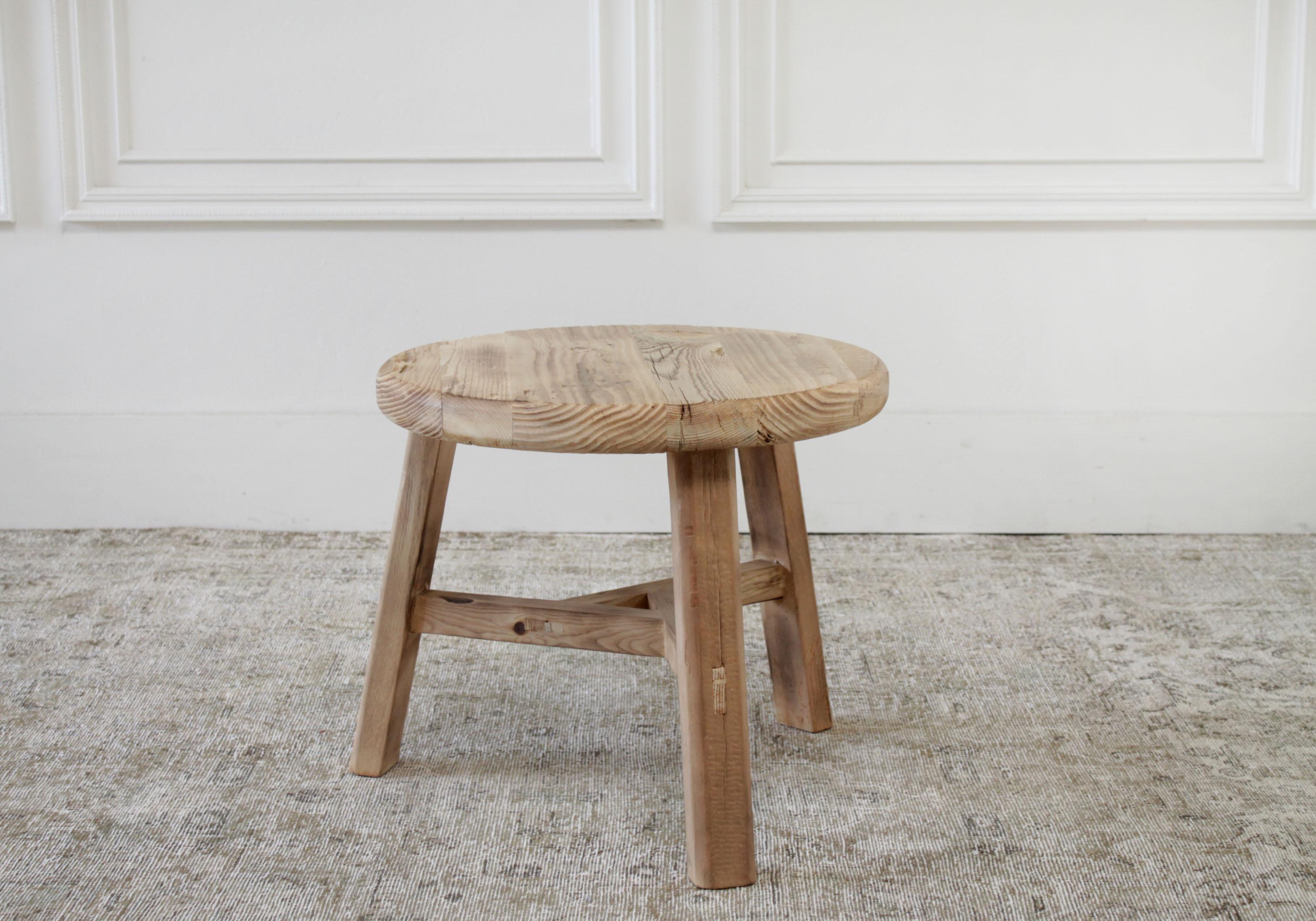 Contemporary Round Natural Side Table Made from Reclaimed Elmwood