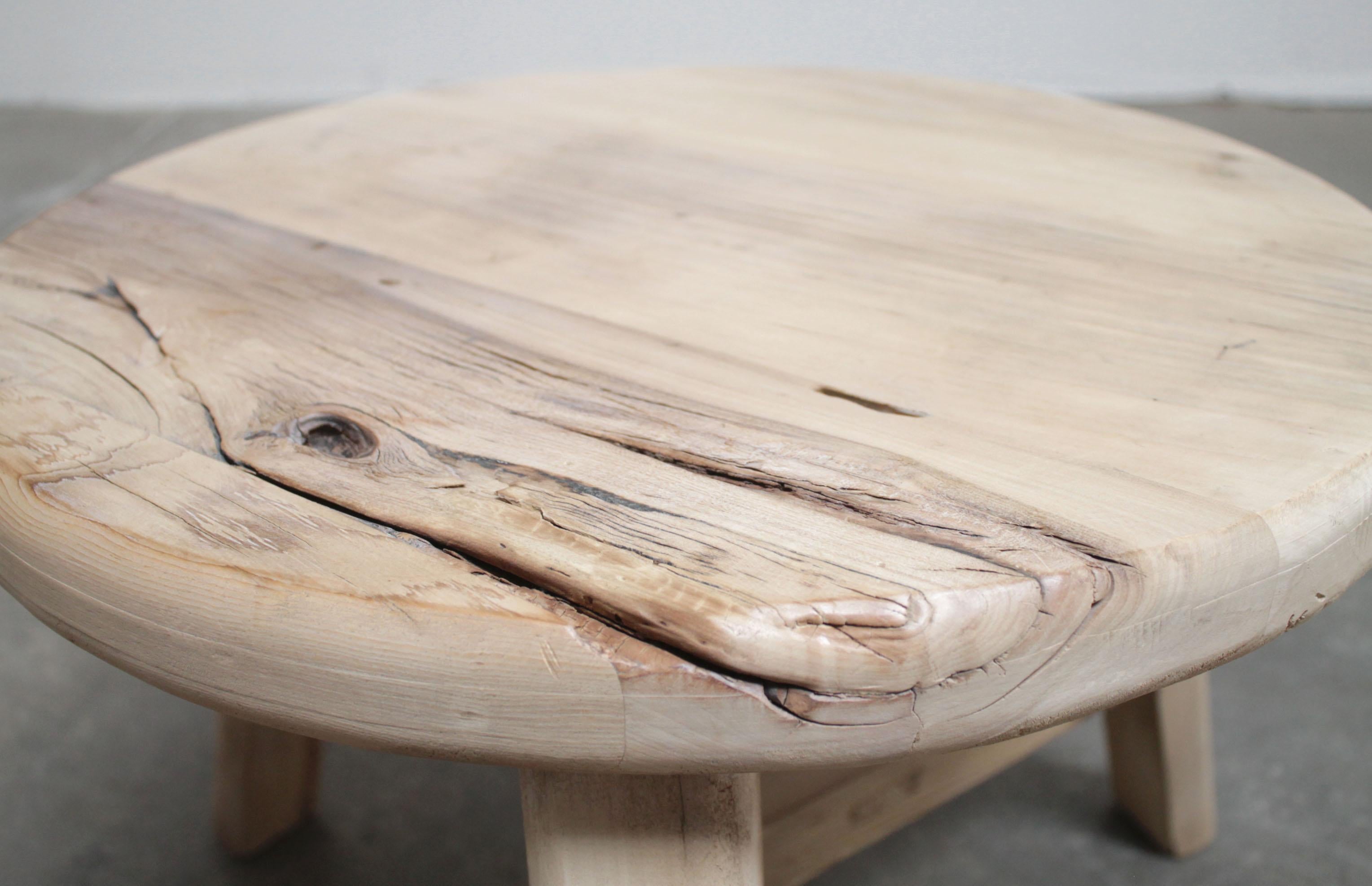 Round Natural Side Table Made from Reclaimed Elmwood 1