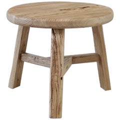 Round Natural Side Table Made from Reclaimed Elmwood