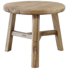 Round Natural Side Table Made from Reclaimed Elmwood