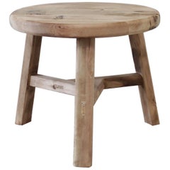 Round Natural Side Table Made from Reclaimed Elm Wood