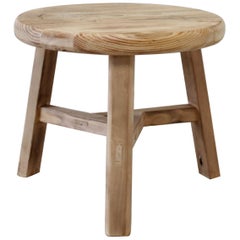 Round Natural Side Table Made from Reclaimed Elmwood