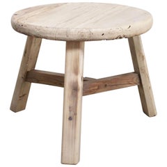 Round Natural Side Table Made from Reclaimed Elmwood