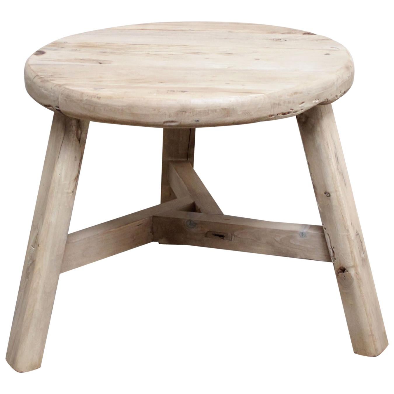 Round Natural Side Table Made from Reclaimed Elmwood